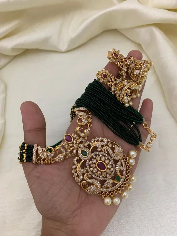 NAKSH_GREEN_SUGAR_BEADS_HARAM_SET