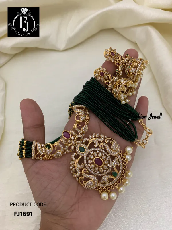 NAKSH_GREEN_SUGAR_BEADS_HARAM_SET