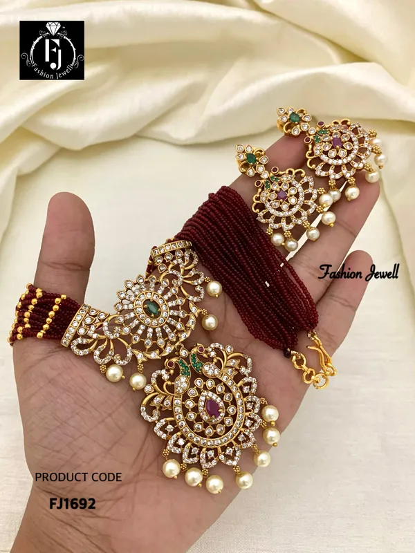 NAKSH_MAROON_SUGAR_BEADS_HARAM_SET