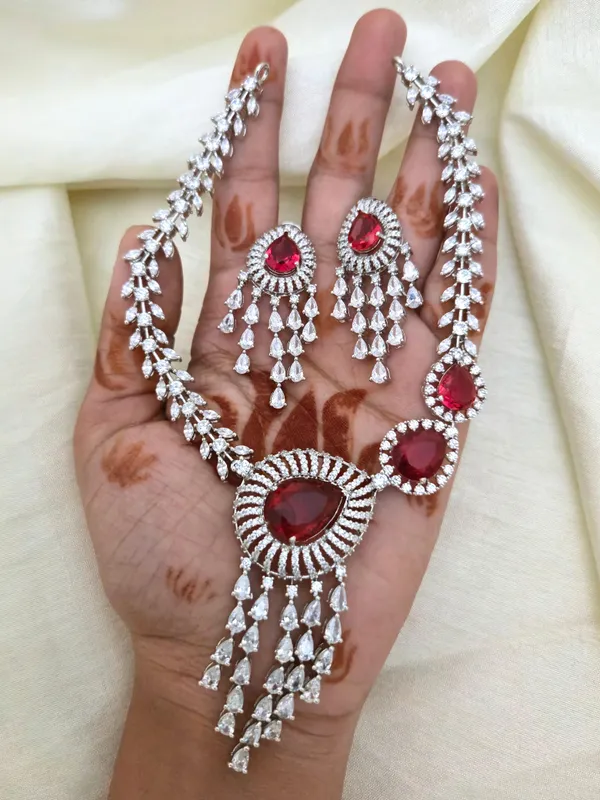Dharti_Red_Rhodium_Necklace_Set