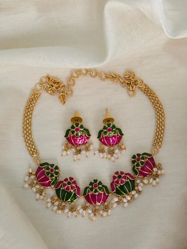 Pink_&_Green_Meenakari_Enamel_Choker_Set