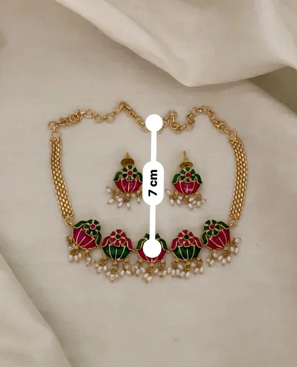 Pink_&_Green_Meenakari_Enamel_Choker_Set