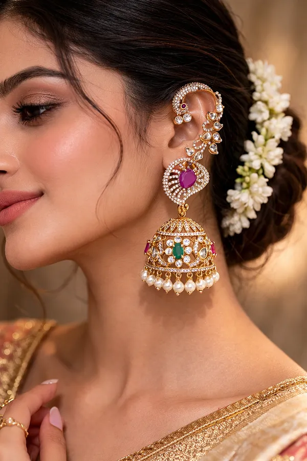 Virasat_Peacock_Earcuff_Jhumkas