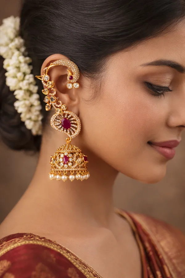 Virasat_Peacock_Earcuff_Jhumkas