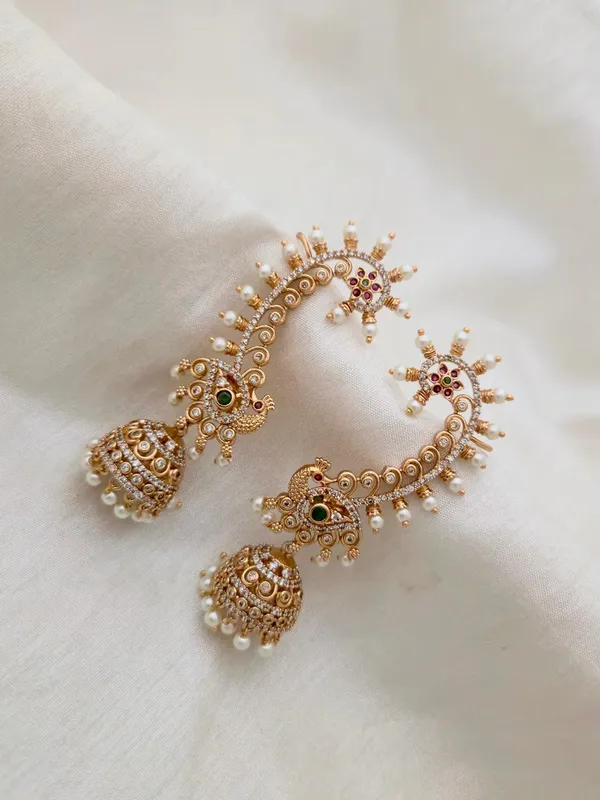 Antique_Gold_Peacock_Ear-Cuffs_Style_Jhumka