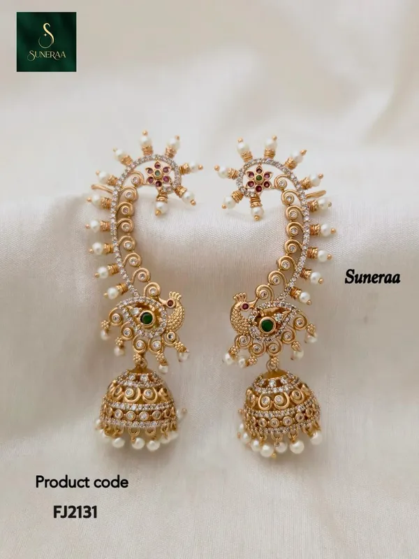 Antique_Gold_Peacock_Ear-Cuffs_Style_Jhumka
