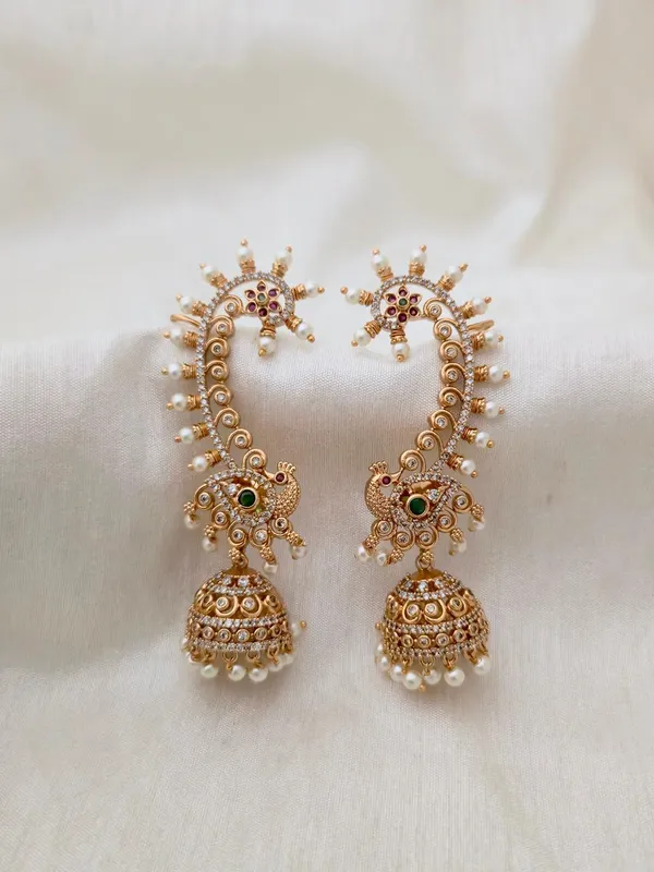 Antique_Gold_Peacock_Ear-Cuffs_Style_Jhumka
