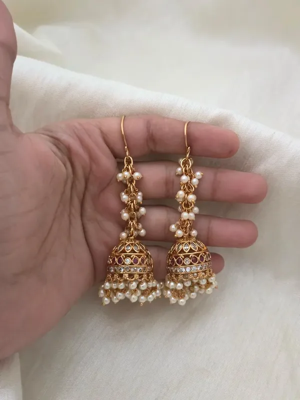 Pearl-Strand_Gold_Jhumka_Earrings
