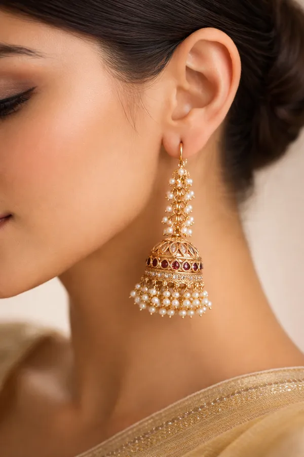Pearl-Strand_Gold_Jhumka_Earrings