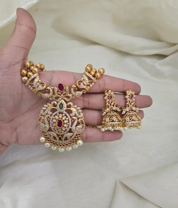 Royal_CZ_Medallion_Layered_Haram_with_Jhumkas