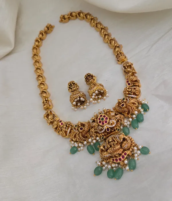 Majestic_Peacock_Lakshmi_Antique_Long_Haram_Set