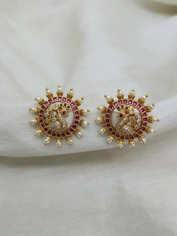 Vedika__Ruby_Green_Pearl_Temple_Stud_Earrings