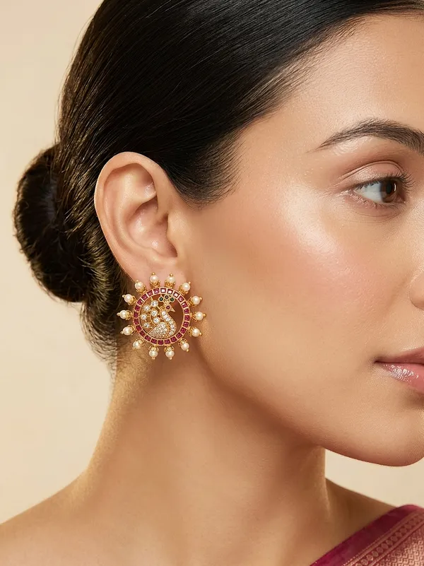 Vedika__Ruby_Green_Pearl_Temple_Stud_Earrings