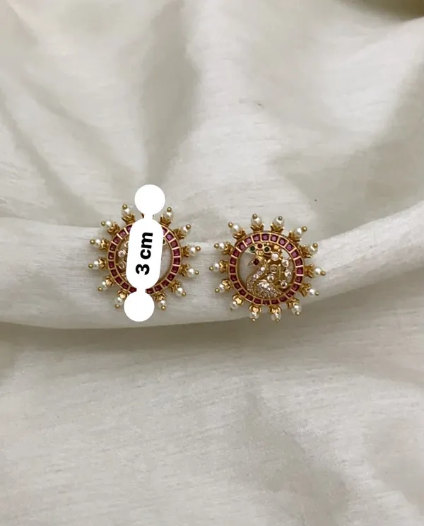 Vedika__Ruby_Green_Pearl_Temple_Stud_Earrings