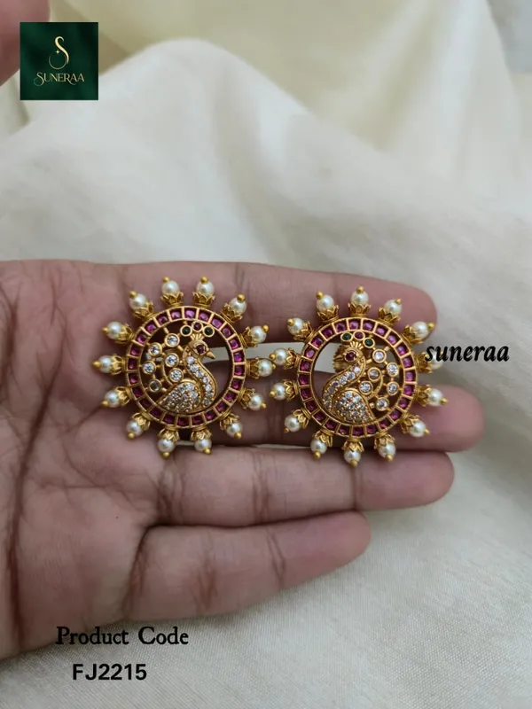 Vedika__Ruby_Green_Pearl_Temple_Stud_Earrings