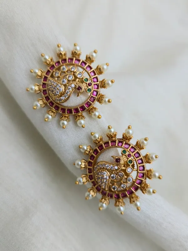 Vedika__Ruby_Green_Pearl_Temple_Stud_Earrings