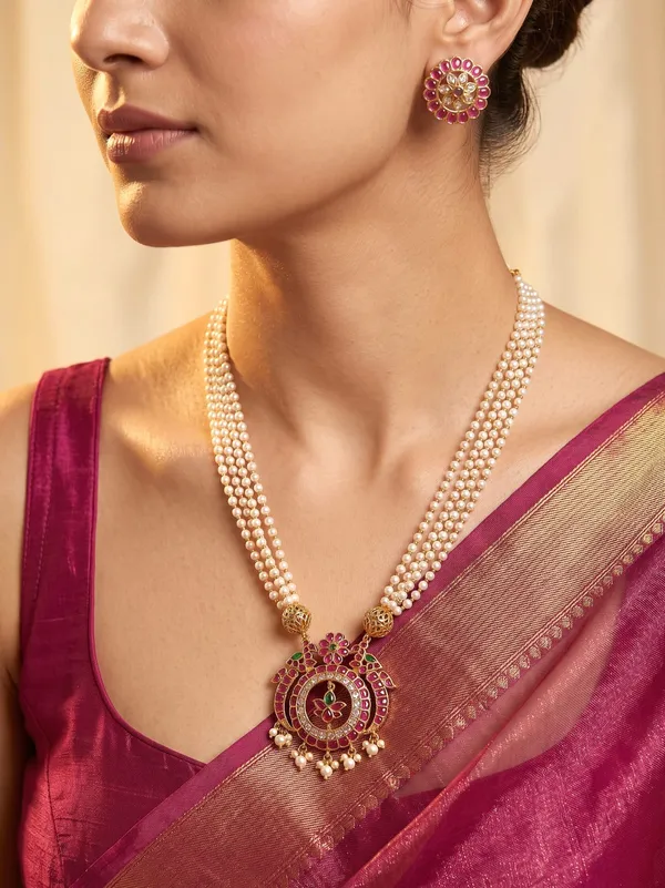 Lakshya_Lotus_Peacock__Pearl_Necklace_Set