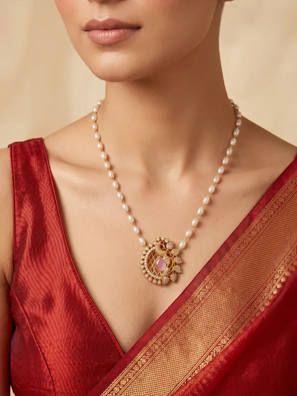 Latest_Peacock_design_Single_line_Pearl_Necklace