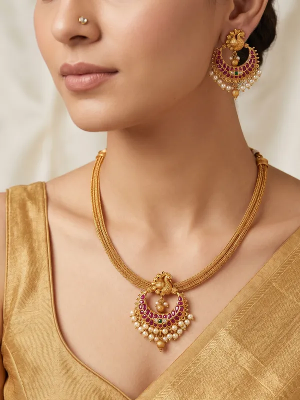 Kempu_With_Pearls_Statement_Necklace_Set