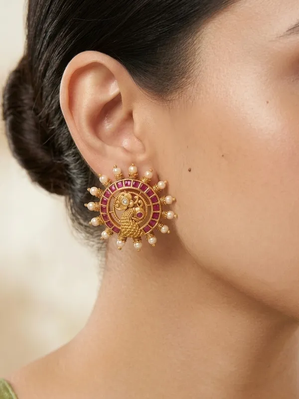 Ethnic_Peacock_design_Kempu_Ear_stud