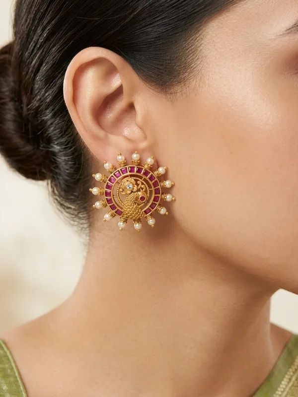 Ethnic_Peacock_design_Kempu_Ear_stud
