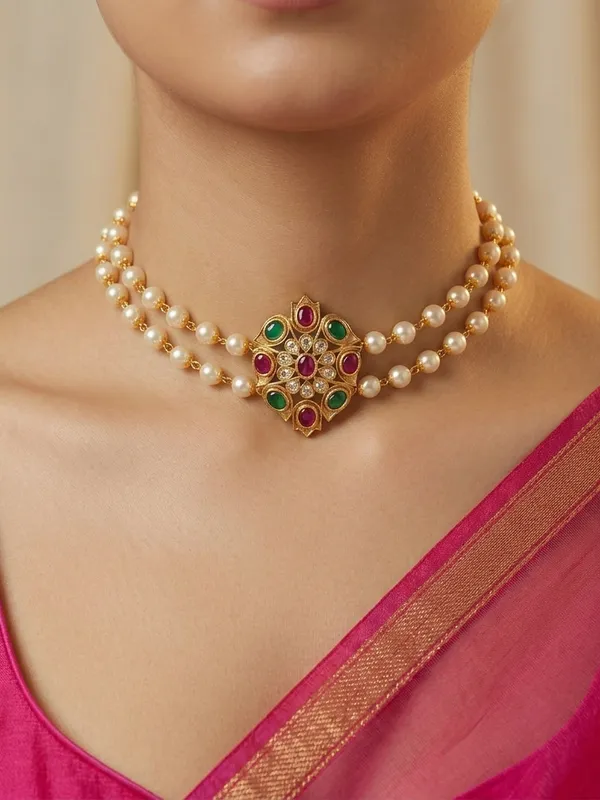 Traditional_Pendant_with_double_line_pearl_Choker