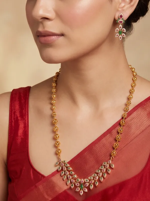 Elegant_Leaf_Design_Ball_Chain_Necklace_Set_For_Women.