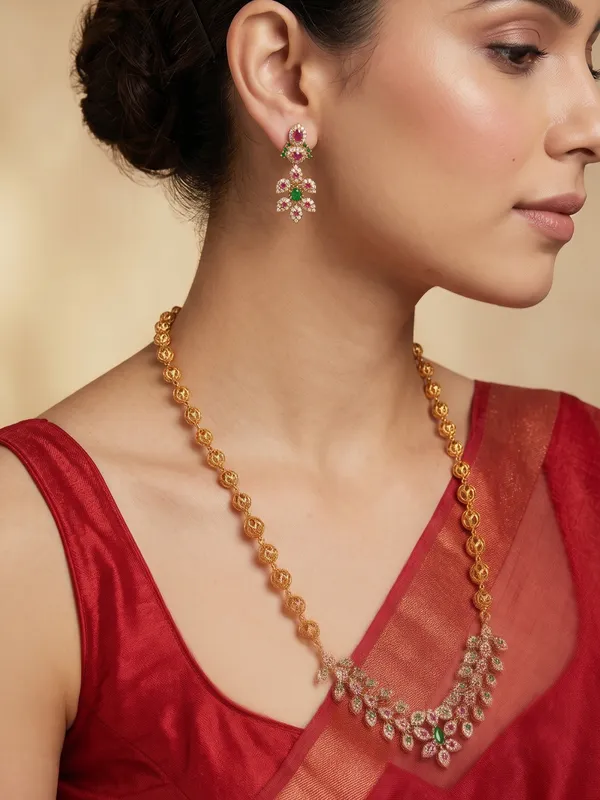 Elegant_Leaf_Design_Ball_Chain_Necklace_Set_For_Women.