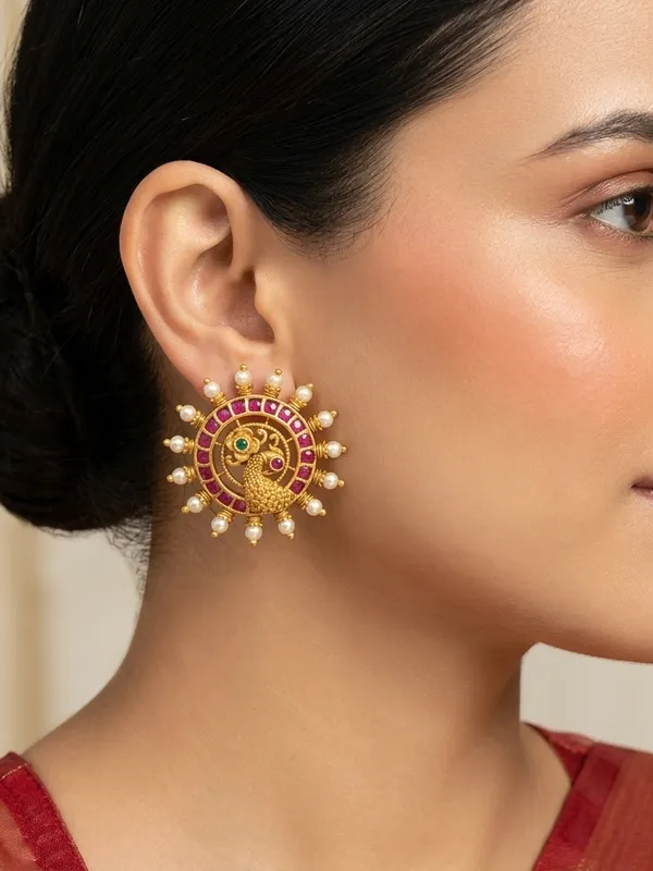 Ethnic_Peacock_design_Kempu_Ear_stud