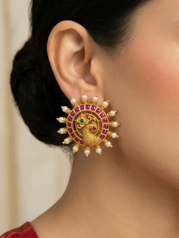 Ethnic_Peacock_design_Kempu_Ear_stud