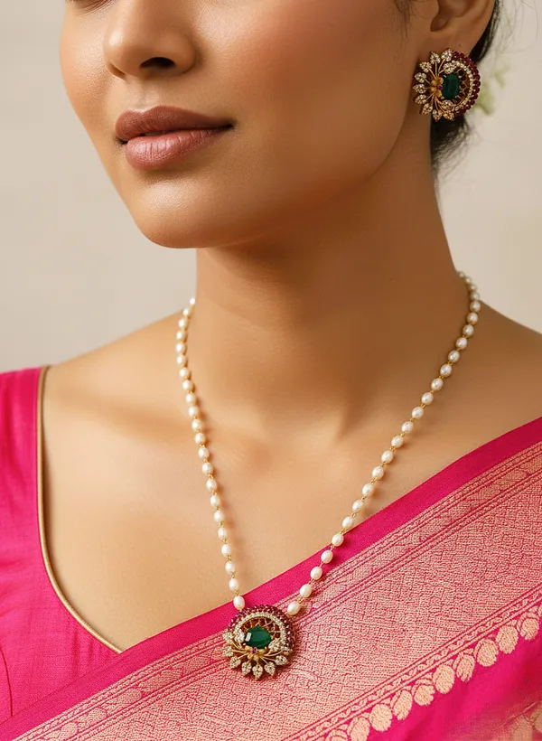 Trendy_Flower_Pendant_with_Pearl_Mala_set