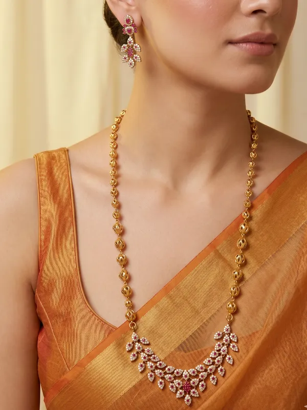Elegant_Leaf_Design_Ball_Chain_Necklace_Set_For_Women.