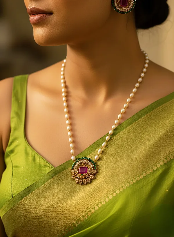 Trendy_Flower_Pendant_with_Pearl_Mala_set