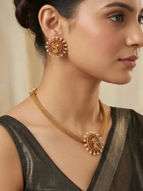 Trendy_kemp_Peacock_Pendant_Chain_style_Necklace_set