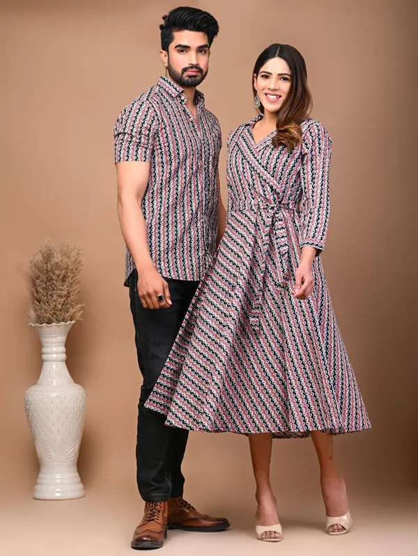 Designer_Umbrella_Cut_FROCK_And_Men_Shirts_Pure_Cotton_MULTI_Printed_Couple_Combo_Set