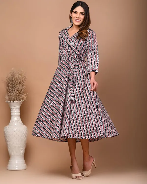 Designer_Umbrella_Cut_FROCK_And_Men_Shirts_Pure_Cotton_MULTI_Printed_Couple_Combo_Set