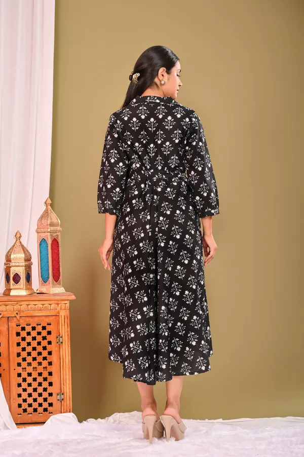 Designer_Umbrella_Cut_FROCK_And_Men_Shirts_Pure_Cotton_BLACK_Printed_Couple_Combo_Set