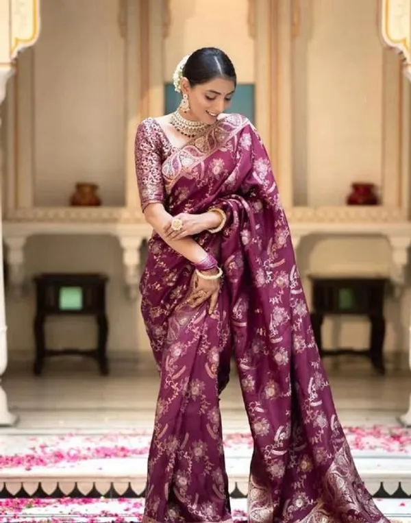 Yellow_Soft_Lichi_Silk_Saree_With_Unstitched_Blouse_For_Women
