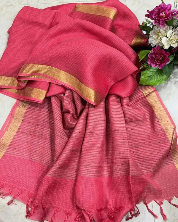 Red_Bhagalpuri_Pure_Kota_Doria_Silk_Saree_With_Small_Zari_Boder_With_Banswara_Silk_Pallu_For_Women