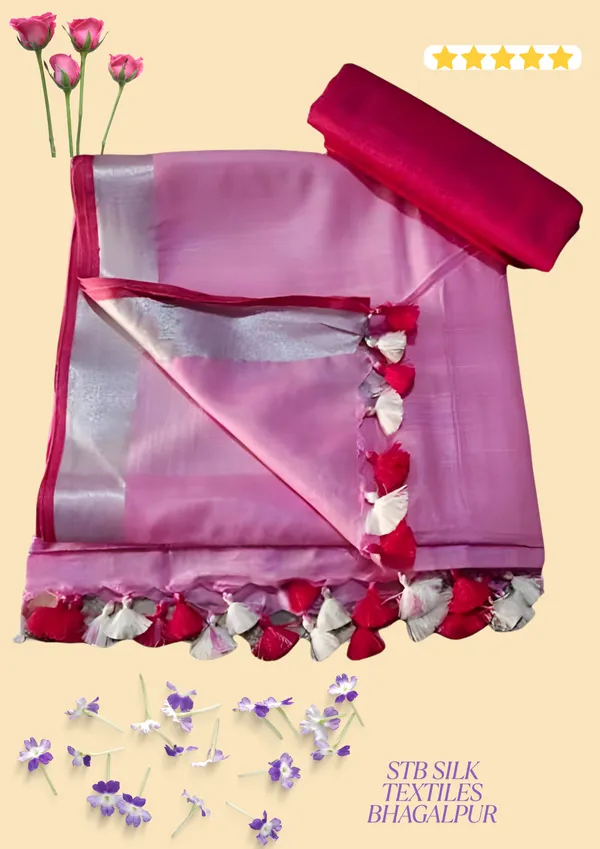 Pink_Linen_Slub_Saree_With_Contrast_Blouse_For_Women