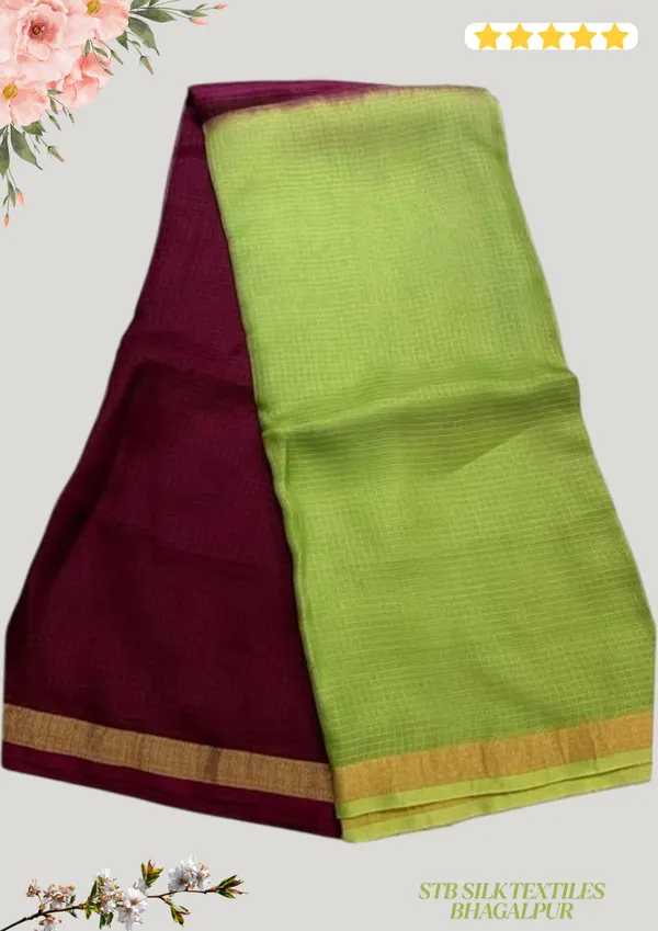 Maroon_&_Green_Bhagalpuri_Pure_Kota_Doria_Silk_Saree_With_Small_Zari_Boder_And_Running_Blouse_Piece_For_Women