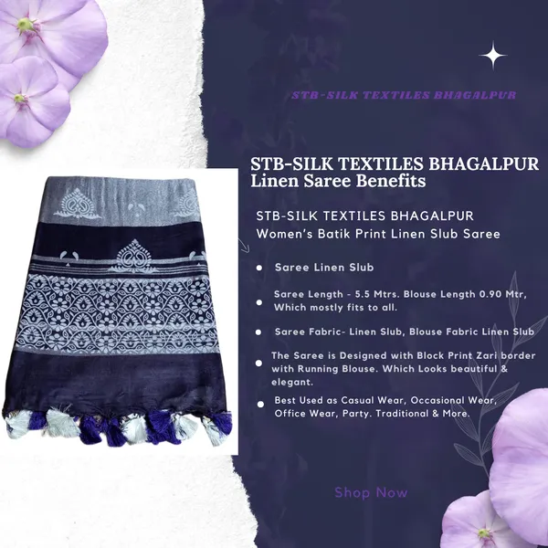 Purple_Bhagalpuri_Khari/Block_Print_Linen_Slub_Saree_With_Runnig_Blouse_Piece_For_Women