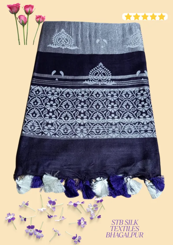 Purple_Bhagalpuri_Khari/Block_Print_Linen_Slub_Saree_With_Runnig_Blouse_Piece_For_Women