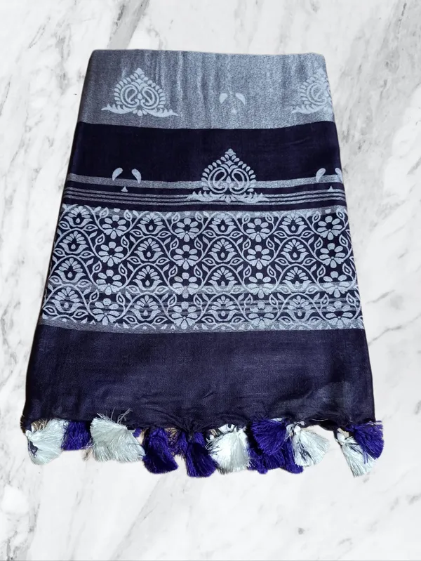 Purple_Bhagalpuri_Khari/Block_Print_Linen_Slub_Saree_With_Runnig_Blouse_Piece_For_Women