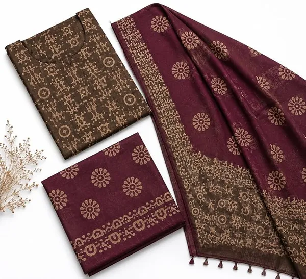Mehendi_Cotton_Silk_Batik_Print_Unstitched_Salwar_Suit_Dress_Material_With_Duputta_For_Women