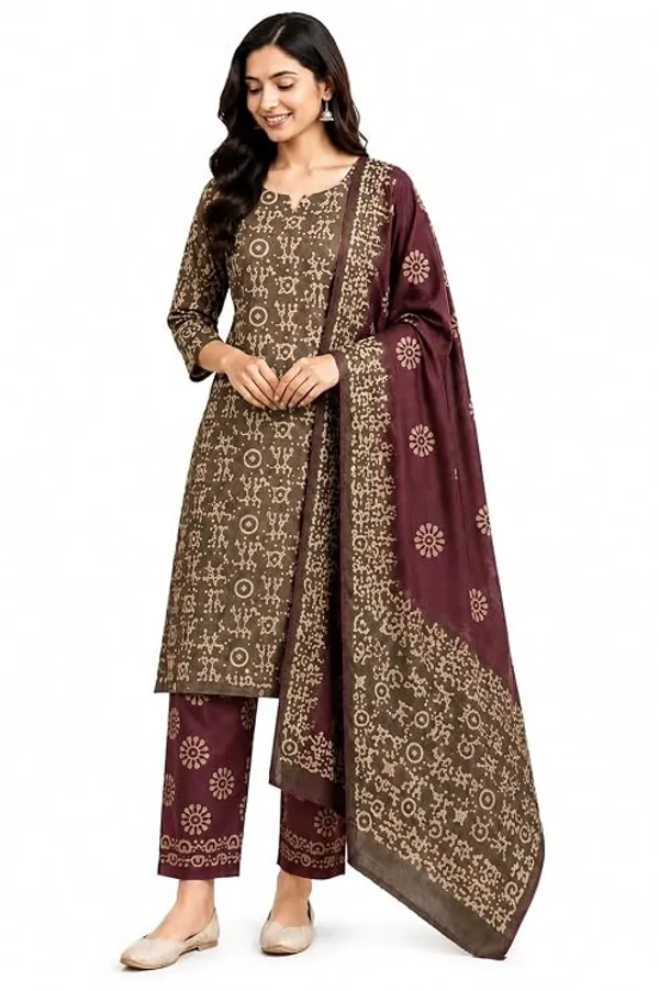 Mehendi_Cotton_Silk_Batik_Print_Unstitched_Salwar_Suit_Dress_Material_With_Duputta_For_Women
