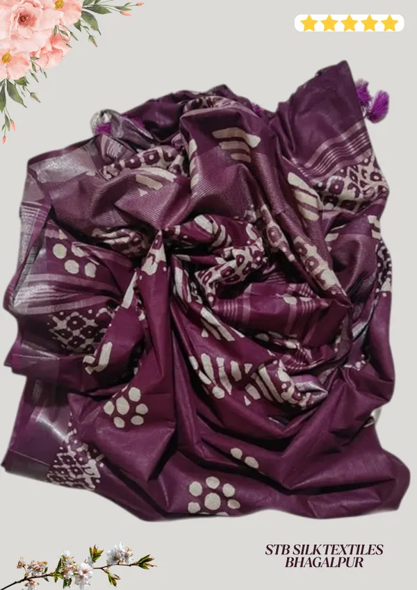 Megenta_Silver_Zari_Border_Cotton_Linen_Saree_With_Hand_Batique_Print_Unstitched_Running_Blouse_Piece_For_Women