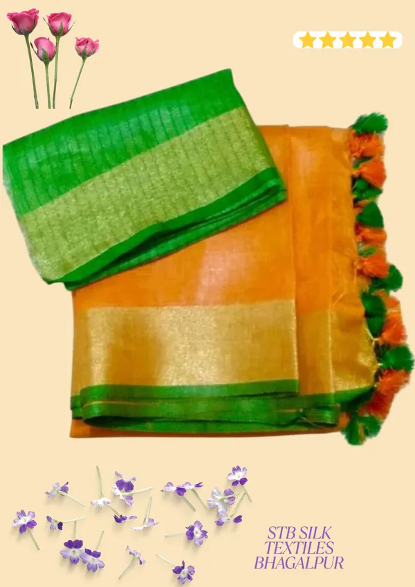 Orange_Linen_Slub_Saree_Wih_Contrast_Blouse_Piece_For_Women