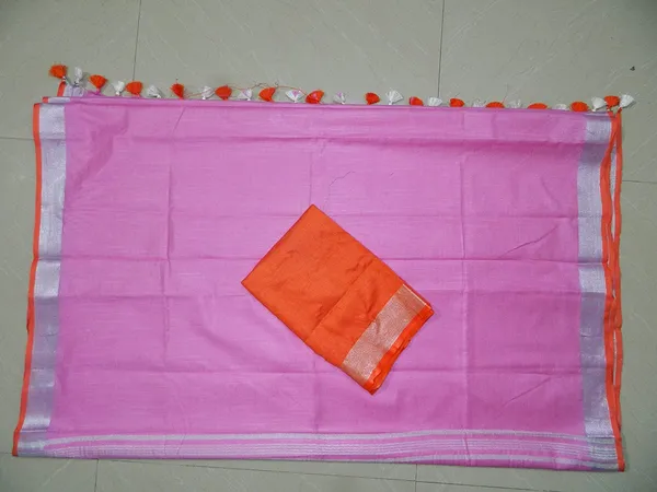 Women's_Linen_Slub_Saree_With_Contrast_Blouse_Piece