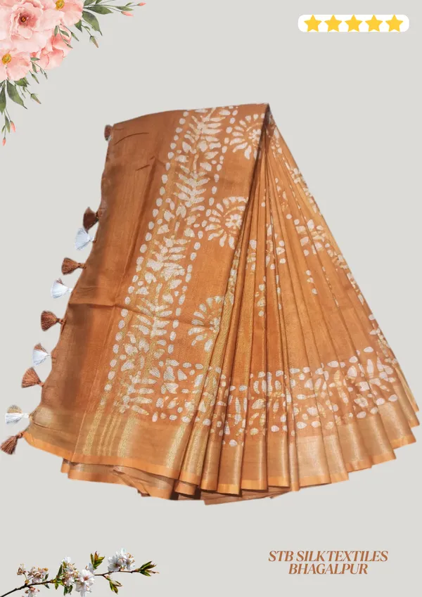 Rust_Bhagalpuri_Linen_Slub_Saree_With_Blouse_Piece_For_Women